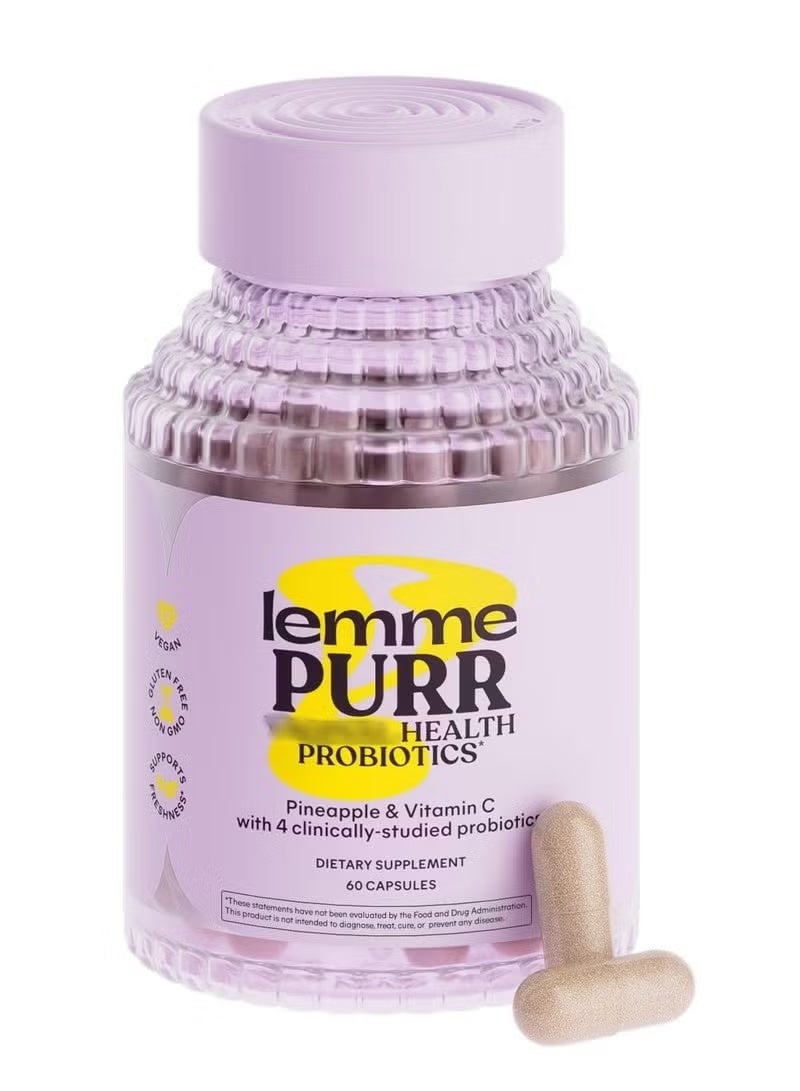 LEMME BE Purr Probiotic Capsules for Women - Balanced pH, Healthy Odor, Yeast Balance u0026 Flora Support + Vitamin C for Immune Health - Tasty Pineapple (60 Capsules) - Image 1