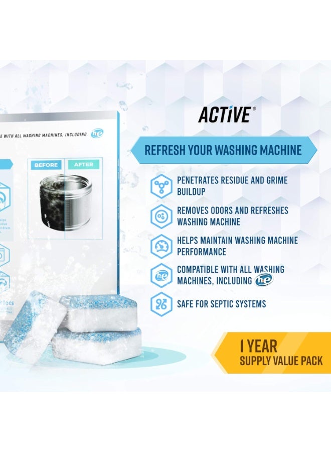 ACTIVE Washing Machine Cleaner Tablets 24 Pack | Deep Cleaning Descaler for Front & Top Load Washers | Drum & Tub Seal Cleaner - Image 2