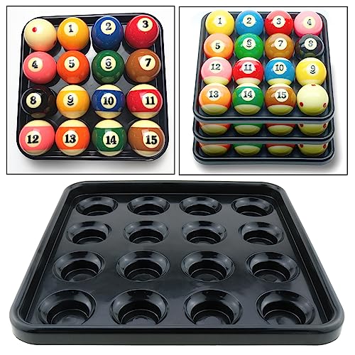 LUORNG Standard Billiards Pool Ball Tray for 16 Balls, 16 Holes, Black Plastic, 25x25x3cm/9.84x9.84x1.18inch - Image 5