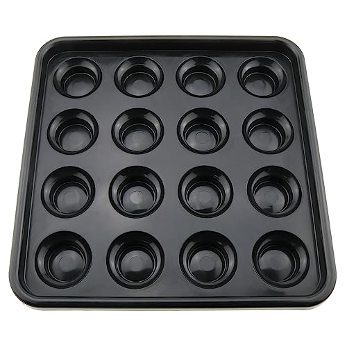 LUORNG Standard Billiards Pool Ball Tray for 16 Balls, 16 Holes, Black Plastic, 25x25x3cm/9.84x9.84x1.18inch - Image 1