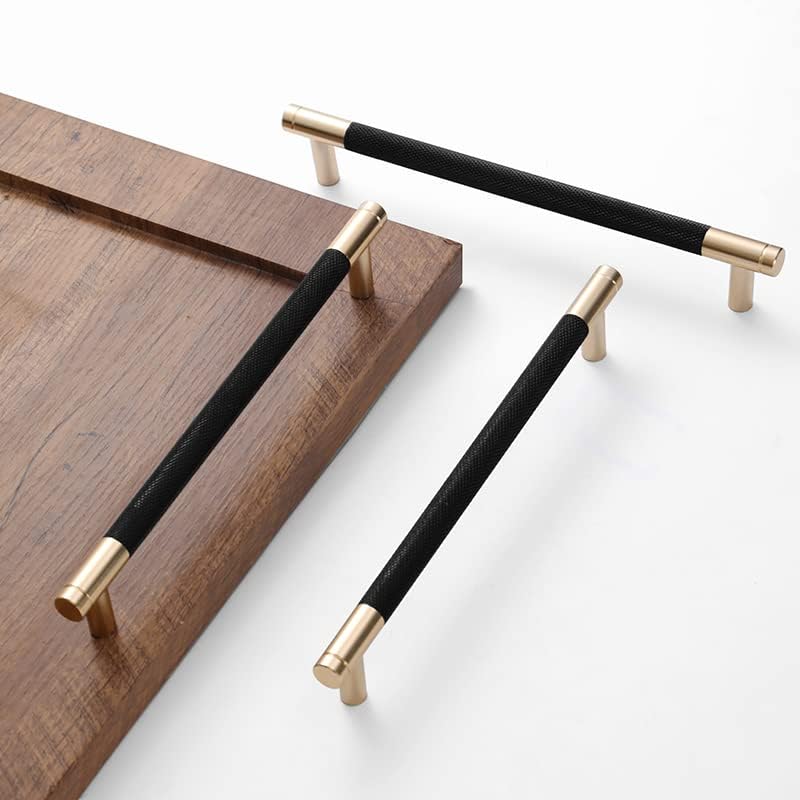 Westablize 2 Pack 7 1/2 Inch 192mm Bar Cabinet Pulls Gold and Black Knurled Handles for Brushed Gold Drawer Pulls Cupboard Aluminum Handles - Image 2
