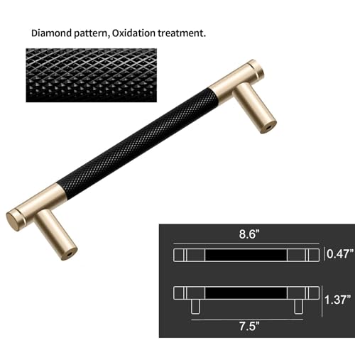 Westablize 2 Pack 7 1/2 Inch 192mm Bar Cabinet Pulls Gold and Black Knurled Handles for Brushed Gold Drawer Pulls Cupboard Aluminum Handles - Image 5