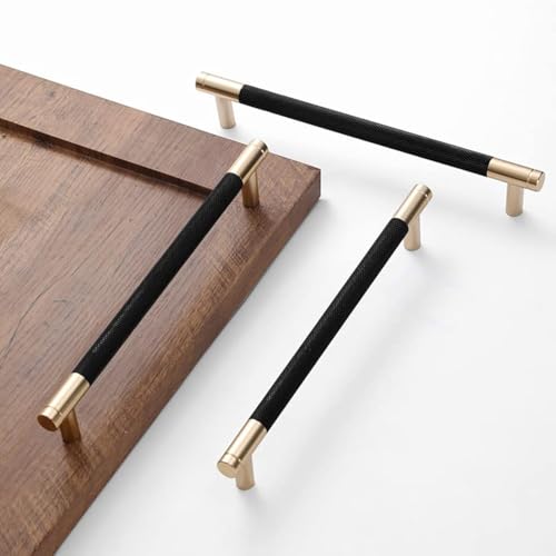 Westablize 2 Pack 7 1/2 Inch 192mm Bar Cabinet Pulls Gold and Black Knurled Handles for Brushed Gold Drawer Pulls Cupboard Aluminum Handles - Image 1