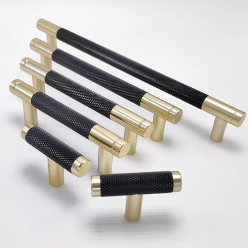 Westablize 2 Pack 7 1/2 Inch 192mm Bar Cabinet Pulls Gold and Black Knurled Handles for Brushed Gold Drawer Pulls Cupboard Aluminum Handles - Image 3