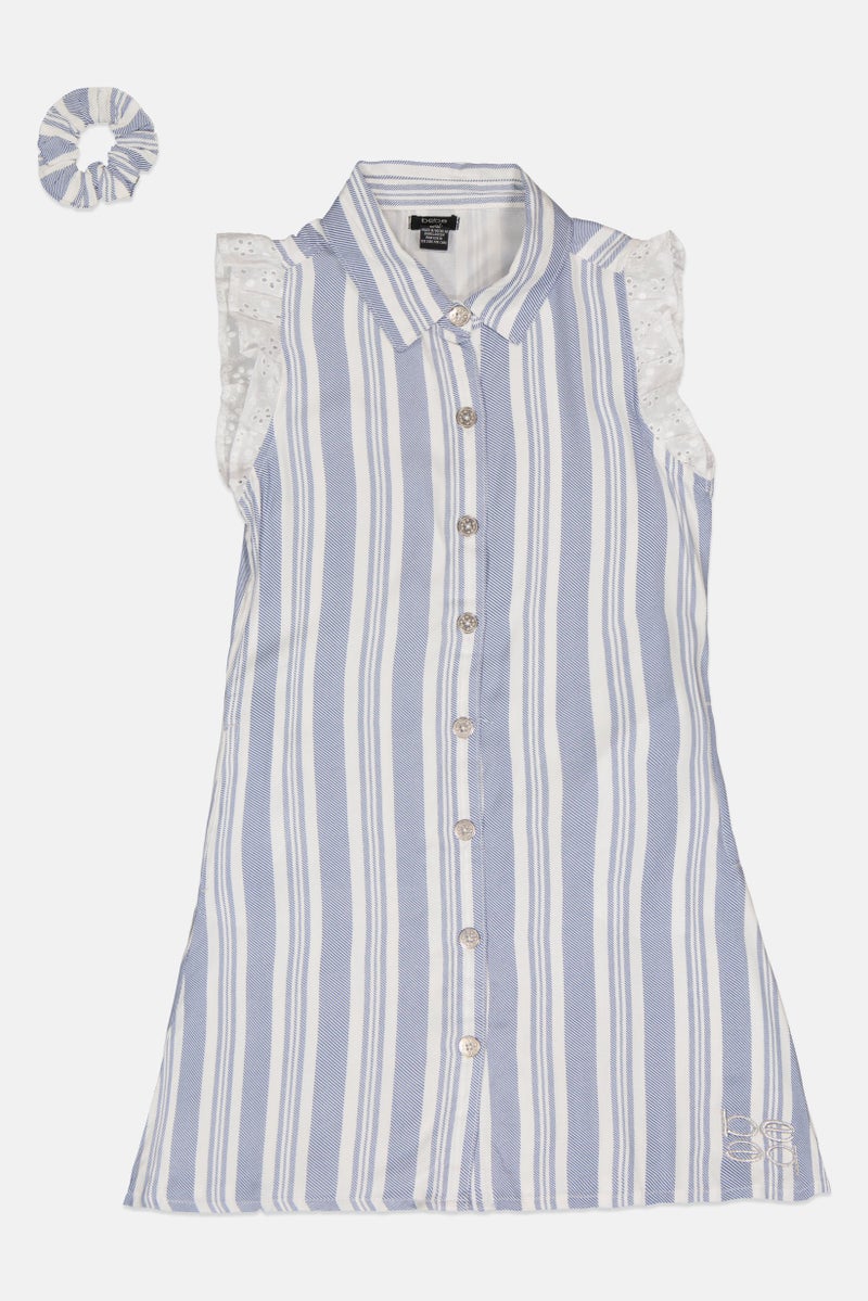 bebe Kids Girl 2 Pcs Stripe Shirt Dress With Scrunchy Set, Multicolor - Image 2