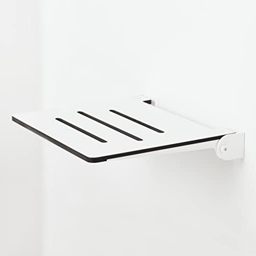 Seachrome 18 inch Silhouette Slimline Folding Wall Mount Shower Bench Seat, White Seat with White Frame - Image 3