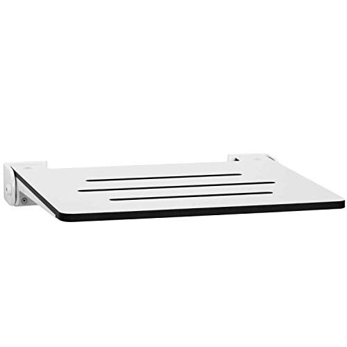 Seachrome 18 inch Silhouette Slimline Folding Wall Mount Shower Bench Seat, White Seat with White Frame - Image 1