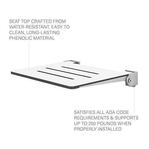 Seachrome 18 inch Silhouette Slimline Folding Wall Mount Shower Bench Seat, White Seat with White Frame - Image 4
