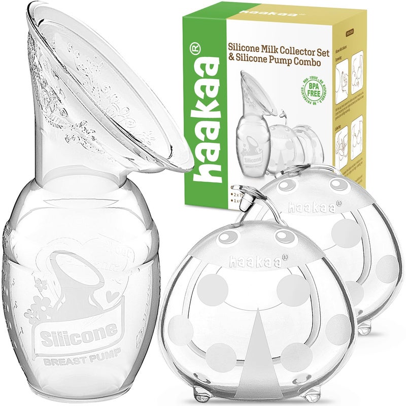 haakaa Manual Breast Pump for Breastfeeding 4oz/100ml and Ladybug Milk Collector 2.5oz/75ml Combo, Food-Grade Silicone - Image 1