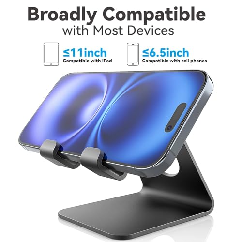 TOPGO Cell Phone Stand for Desk, Device Holder, Cradle, Holder, Metal Phone Stand with Cable Collective for Office Desk, Bedside Table Compatible with iPhone 16 15 Pro Max and All Smart Phones - Black - Image 2