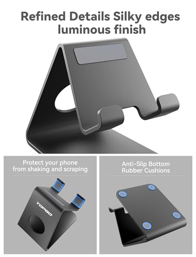 TOPGO Cell Phone Stand for Desk, Device Holder, Cradle, Holder, Metal Phone Stand with Cable Collective for Office Desk, Bedside Table Compatible with iPhone 16 15 Pro Max and All Smart Phones - Black - Image 4