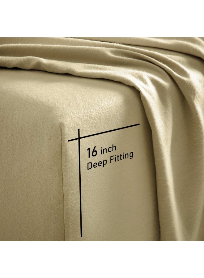 Lavish Touch Thread Count - 100% Cotton Double Brushed Flannel Sheet Set - 170 GSM Heavyweight, Deep Pockets, Pre-Shrunk & Anti-Pill, All Around Elastic – Queen - Sand - Image 5