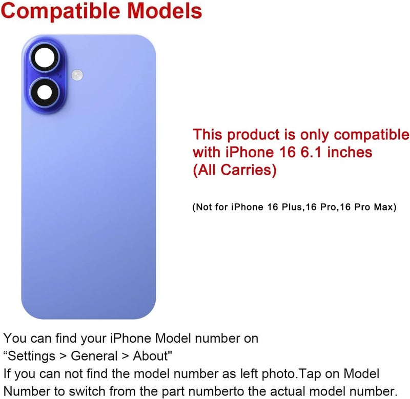 Perzework Rear Back Glass Replacement for iPhone 16 6.1-inches with Reparing Tool Kit and All Necessary Parts (Ultramarine) - Image 2