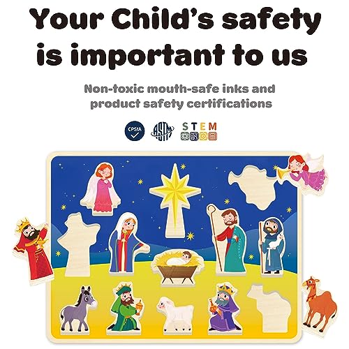 MoinKidz 13 Piece Nativity Scene Puzzle Christmas Wooden Chunky Jigsaw Puzzles for Kids Ages 35 Nativity Set Preschool Educational Toy for Toddlers - Image 5