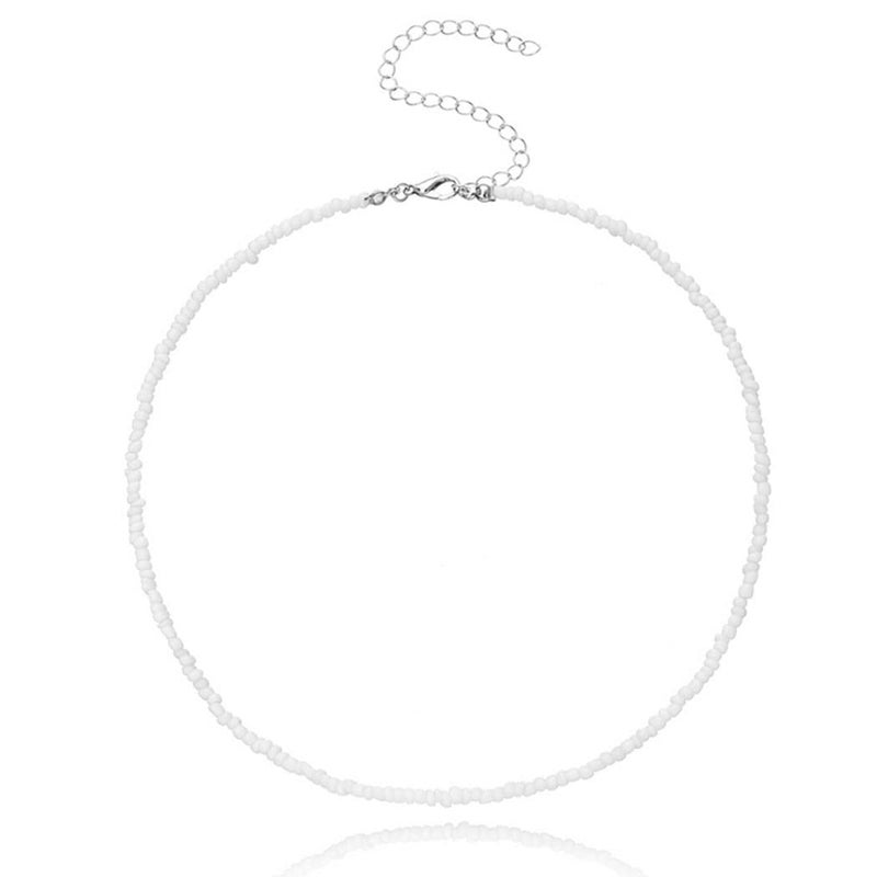 Tgirls Boho Choker Necklace Chain Rice Beaded Necklaces Seed Bead Necklace Accessory for Women (White) - Image 1