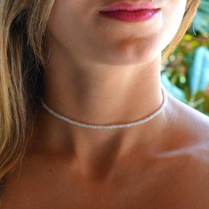 Tgirls Boho Choker Necklace Chain Rice Beaded Necklaces Seed Bead Necklace Accessory for Women (White) - Image 5