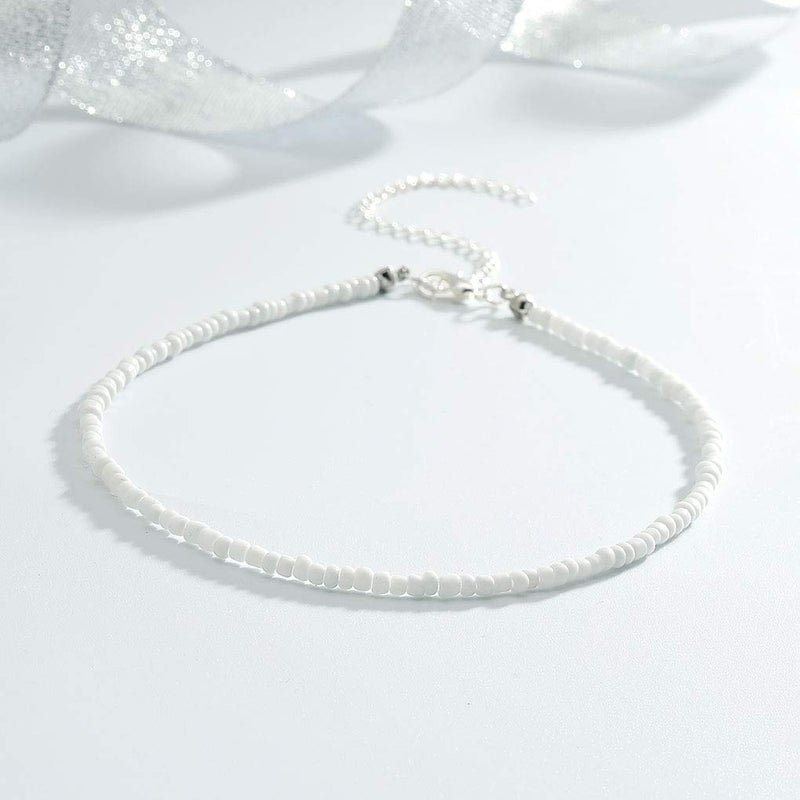 Tgirls Boho Choker Necklace Chain Rice Beaded Necklaces Seed Bead Necklace Accessory for Women (White) - Image 4