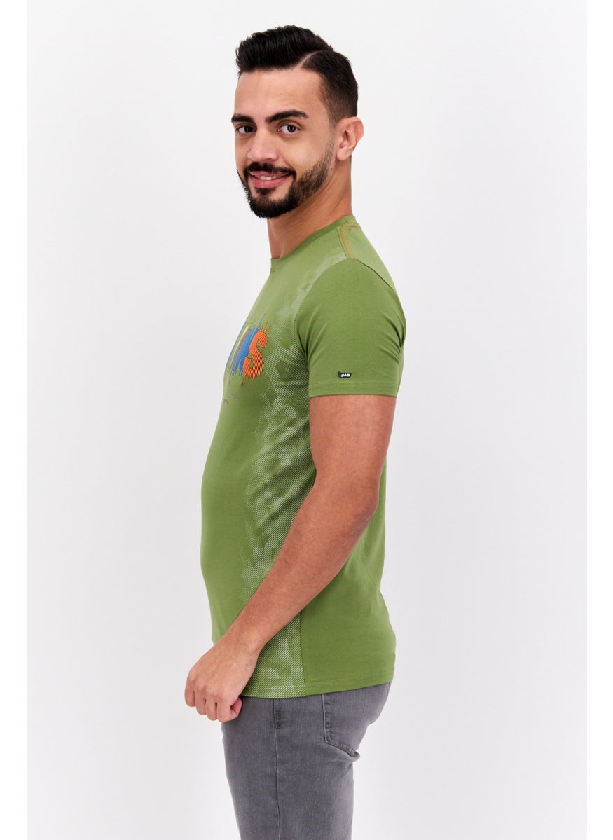 GAS Men Crew Neck Short Sleeve Brand Logo T Shirt, Olive Combo  - Image 3