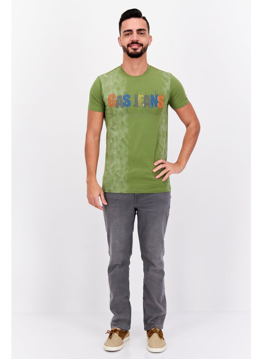 GAS Men Crew Neck Short Sleeve Brand Logo T Shirt, Olive Combo  - Image 4