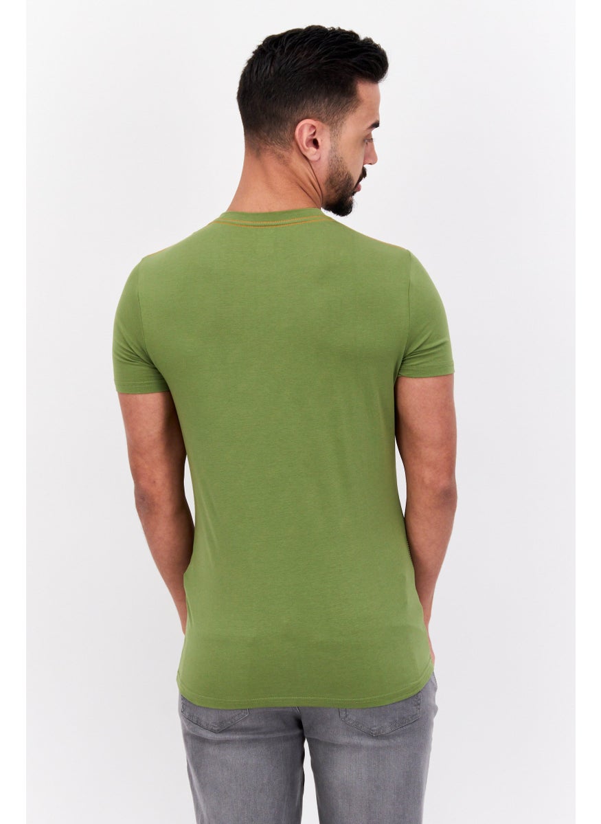 GAS Men Crew Neck Short Sleeve Brand Logo T Shirt, Olive Combo  - Image 2