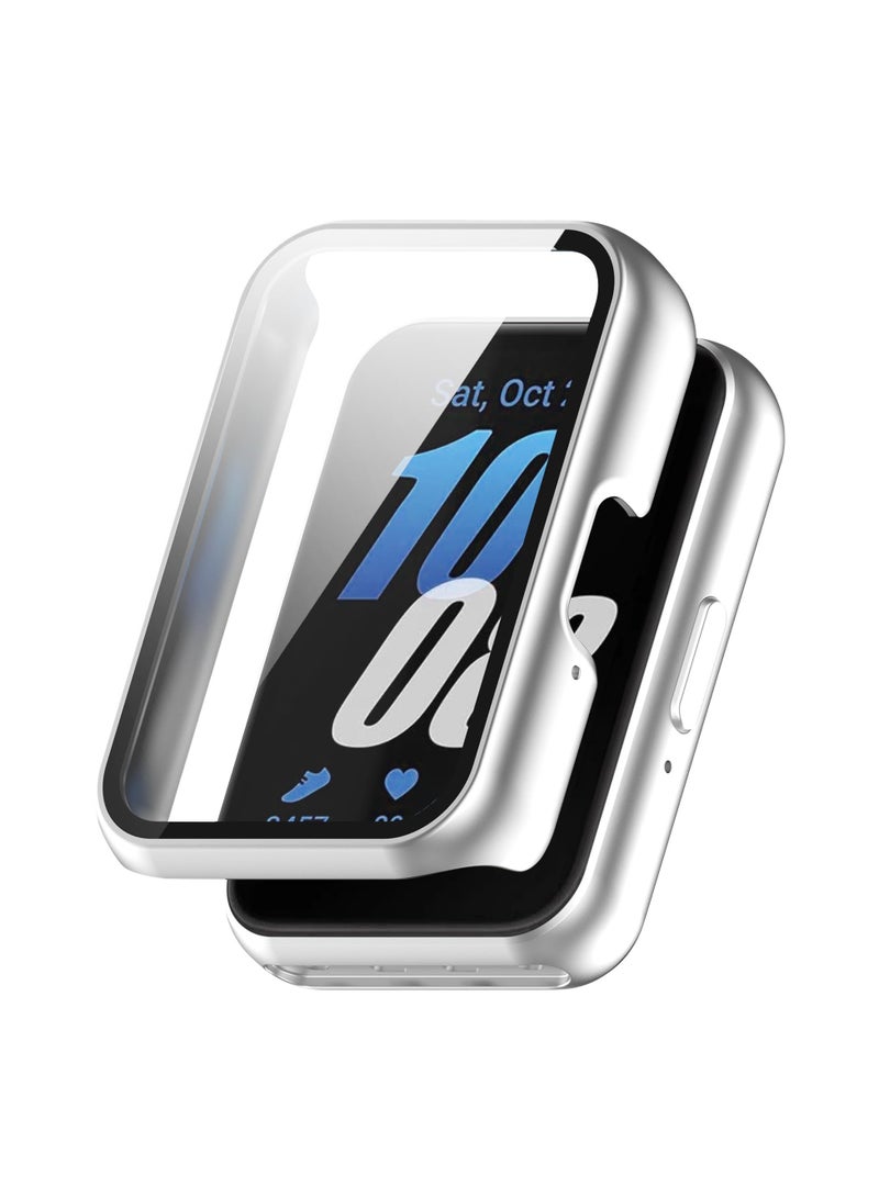 Glass Case Compatible for Samsung Galaxy Fit3 Watch Case, Protective PC Frame Face Cover Built-in Tempered Glass Screen Protector, Scratch Resistant Shock Absorbing,Matte Silver - Image 1