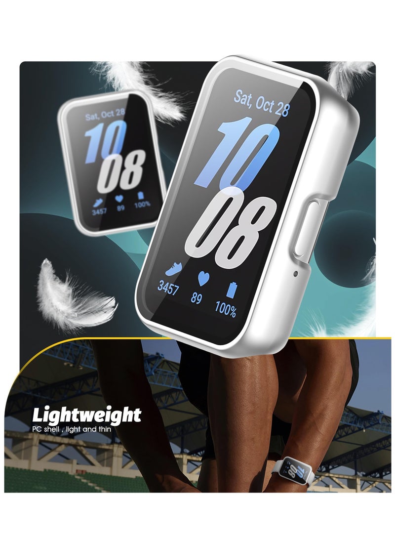 Glass Case Compatible for Samsung Galaxy Fit3 Watch Case, Protective PC Frame Face Cover Built-in Tempered Glass Screen Protector, Scratch Resistant Shock Absorbing,Matte Silver - Image 5