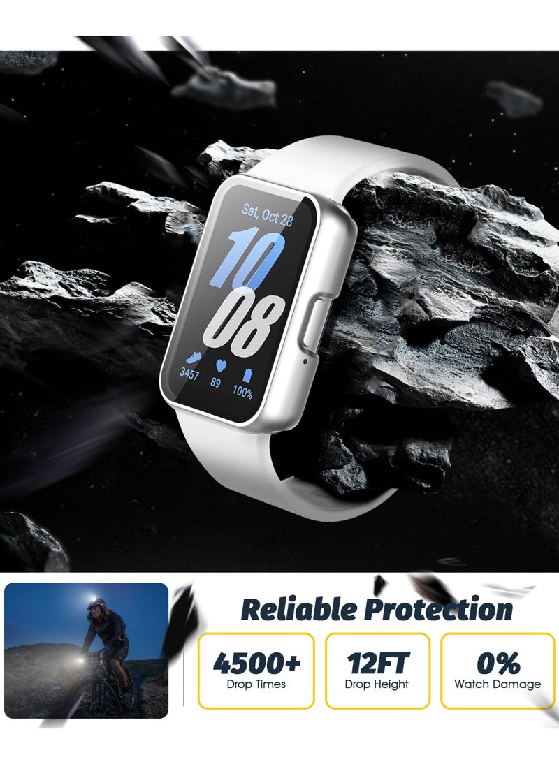 Glass Case Compatible for Samsung Galaxy Fit3 Watch Case, Protective PC Frame Face Cover Built-in Tempered Glass Screen Protector, Scratch Resistant Shock Absorbing,Matte Silver - Image 3
