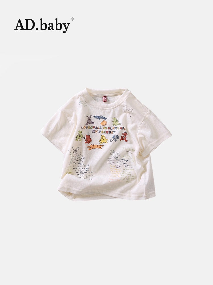 2025 Children'S Wear Summer Children'S Wear Korean Reactive Printed Top Girls' Short-Sleeved T-Shirt Summer Undershirt For Boys - Image 3