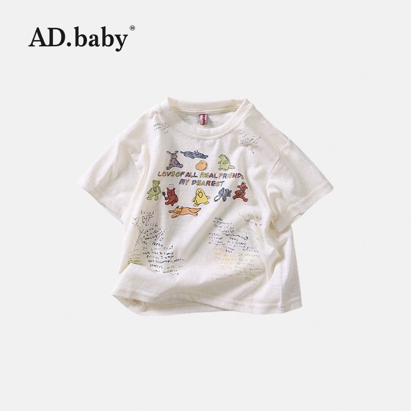 2025 Children'S Wear Summer Children'S Wear Korean Reactive Printed Top Girls' Short-Sleeved T-Shirt Summer Undershirt For Boys - Image 1
