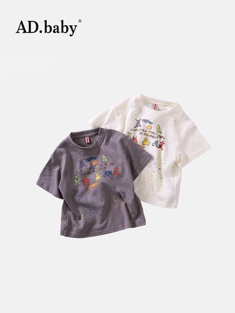 2025 Children'S Wear Summer Children'S Wear Korean Reactive Printed Top Girls' Short-Sleeved T-Shirt Summer Undershirt For Boys - Image 2