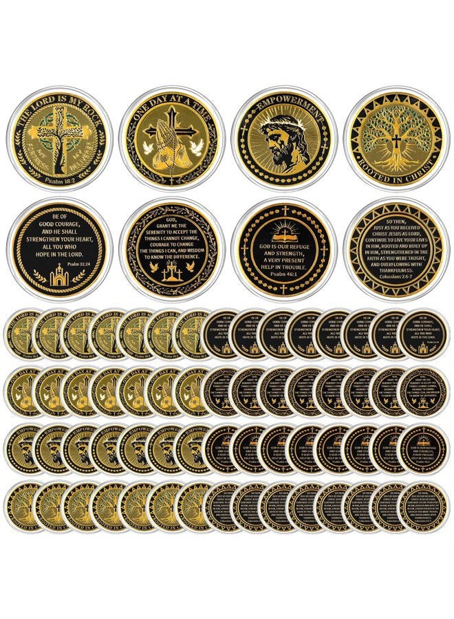 Ecation 60 Pcs Military Challenge Coins Veteran Coins Thank You for Your Service Coins Double Sided Engraving Military Appreciation Gifts Coins for Men Women Veterans Presents (Black and Gold,Cross) - Image 1