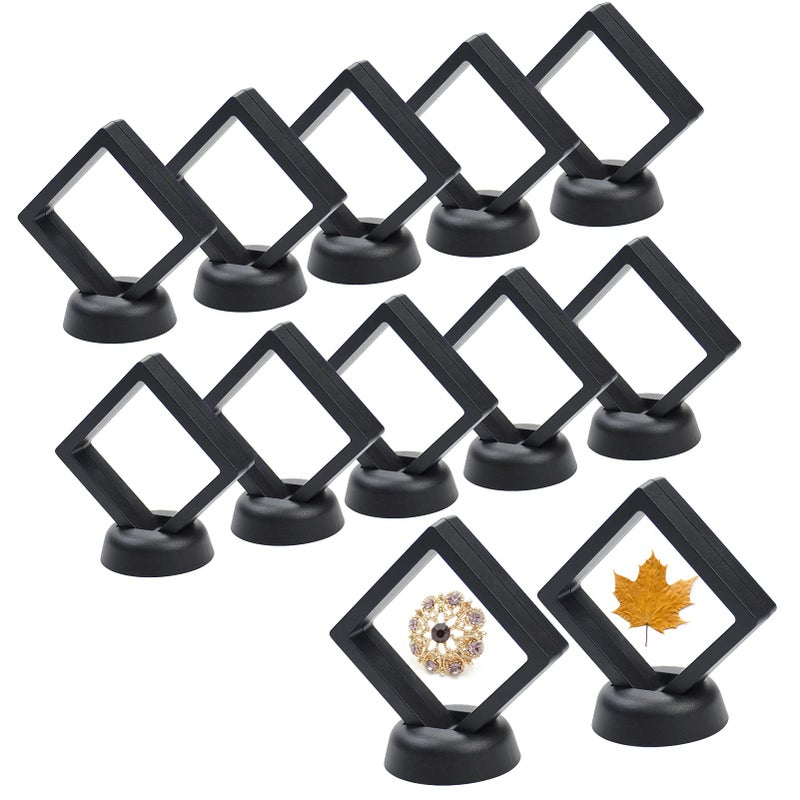 KMOTASUO 3D Floating Display Case Transparent Film 3D Floating Coin Display Frame Holder Stands for Challenge Coin AA Medallions Jewerly Fossils Rocks 275 x 275 x 075 Inches Black12Pcs