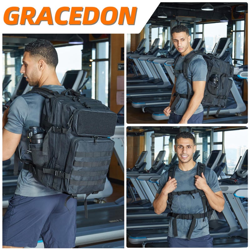 gracedon Military Tactical Backpack for Men and Women Army Camping Daypack Bug out Bag 45l Asault Pack for Travel Hiking (Black) - Image 4