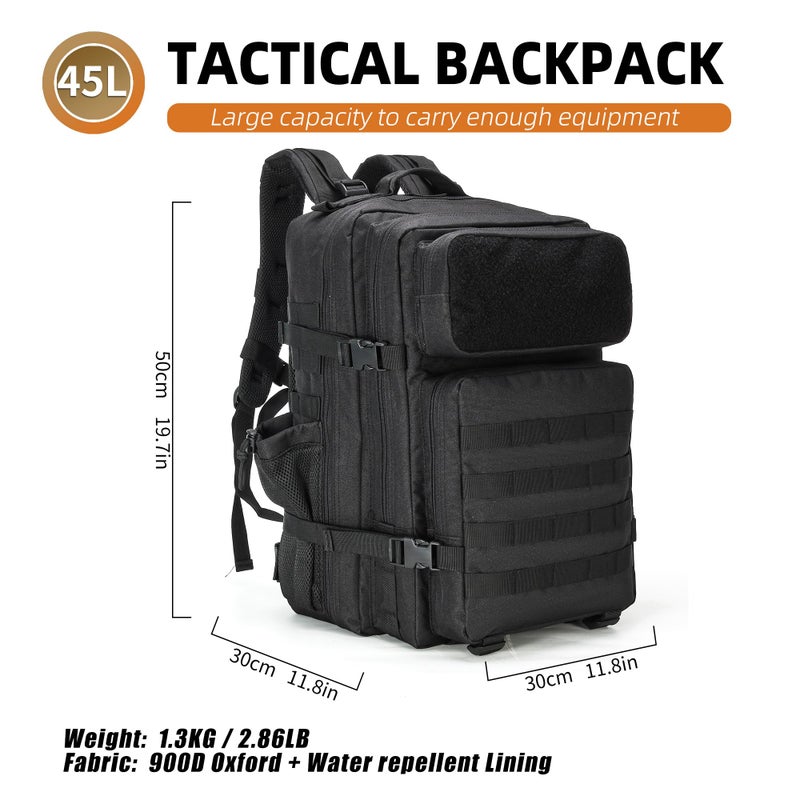 gracedon Military Tactical Backpack for Men and Women Army Camping Daypack Bug out Bag 45l Asault Pack for Travel Hiking (Black) - Image 3