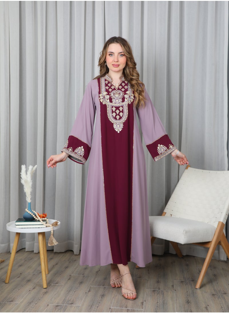 Bint Al Bilad Bint Al Bilad Women's Summer Long Luxury Jalabiya | Full-Length Kaftan Dress for Ramadan, Eid Ul Fitr, Wedding, Special Occasions | Embroidered Saudi Abaya | Modest Islamic Clothing  - Image 1