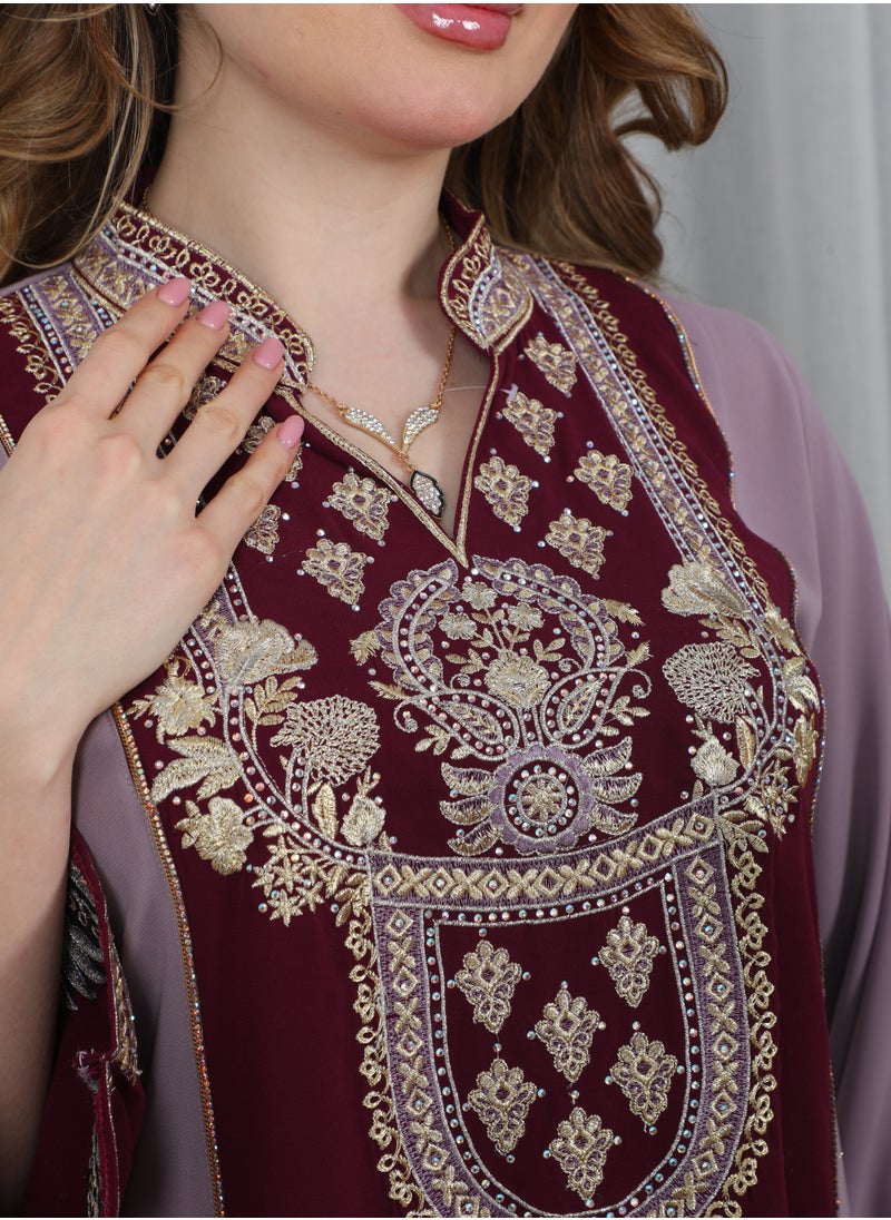Bint Al Bilad Bint Al Bilad Women's Summer Long Luxury Jalabiya | Full-Length Kaftan Dress for Ramadan, Eid Ul Fitr, Wedding, Special Occasions | Embroidered Saudi Abaya | Modest Islamic Clothing  - Image 5