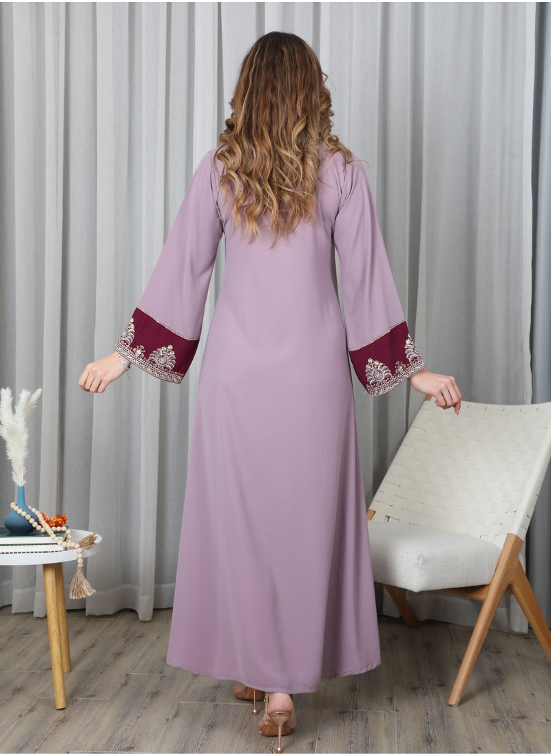Bint Al Bilad Bint Al Bilad Women's Summer Long Luxury Jalabiya | Full-Length Kaftan Dress for Ramadan, Eid Ul Fitr, Wedding, Special Occasions | Embroidered Saudi Abaya | Modest Islamic Clothing  - Image 3