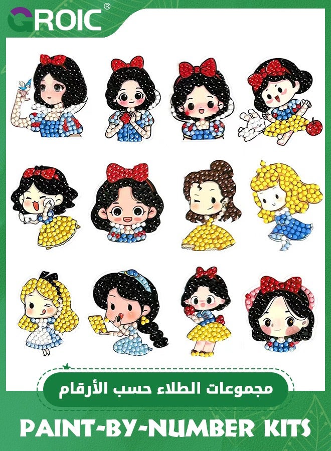 GROIC مجموعات ملصقات الرسم الماسي اللطيفة للأطفال، مجموعة فنون الحرف الماسية، مجموعات ملصقات الرسم الماسي DIY، ملصقات فنية للأميرة الكرتونية اللطيفة لصنع الخرز للأطفال - Image 1