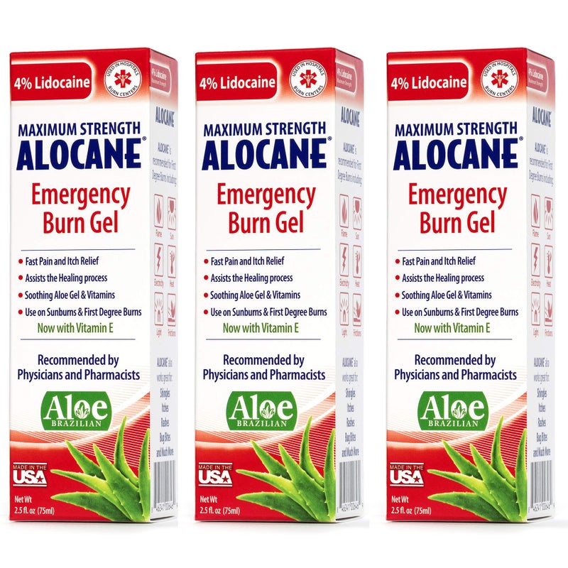 Alocane جل حروق الطوارئ ألوكاني ماكس، 4% ليدوكائين هيدروكلوريد، 0.13% بنزالكونيوم كلوريد، تخفيف أقصى القوة، تخفيف الحكة، لحروق الشمس، المطبخ، الكيميائية، الحروق من الدرجة الأولى، 2.5 أونصة سائلة (3 عبوات) - Image 1