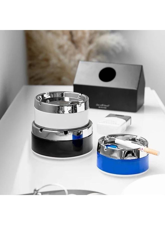 Black Portable Stainless Steel Plastic Ashtray Windproof Lid for Home Office Camping - Image 3