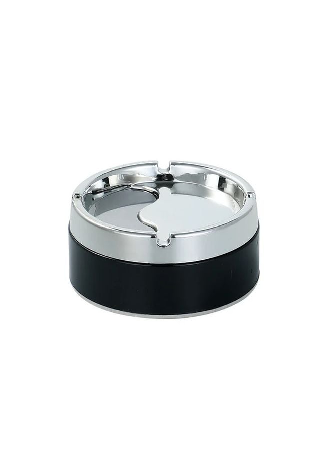 Black Portable Stainless Steel Plastic Ashtray Windproof Lid for Home Office Camping - Image 1