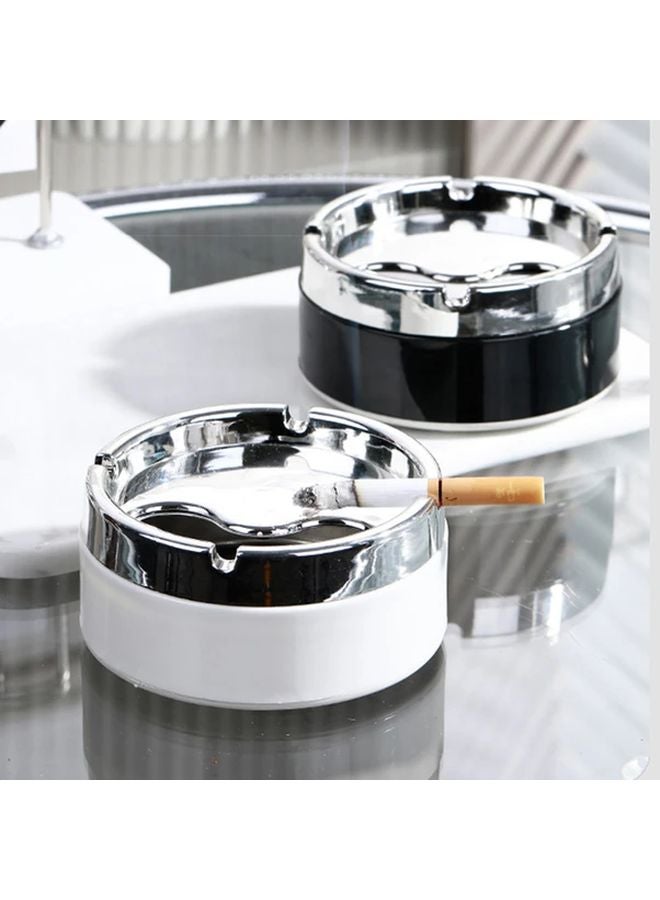 Black Portable Stainless Steel Plastic Ashtray Windproof Lid for Home Office Camping - Image 2