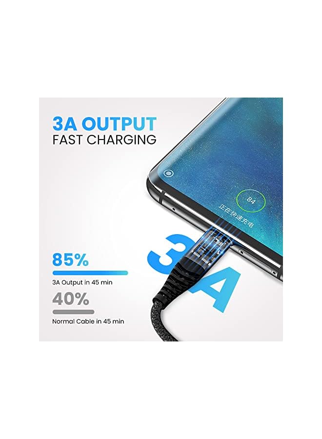 ELONSEY كابل شحن سريع USB C، كابل شاحن USB A إلى USB C متوافق مع Samsung Galaxy S23/S22 Ultra، Note 20، Pixel وجميع أجهزة USB C - أسود 2 متر - Image 2