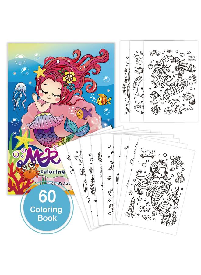 Bluejw Cross-border Original Unicorn Mermaid Dinosaur Coloring Book 60 Cartoon Graffiti Enlightenment 4-year-old Children Coloring Book - Image 1