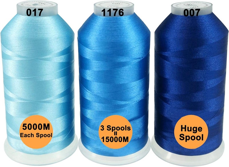 New brothreads - 40 Options- Various Assorted Color Packs of Polyester Embroidery Machine Thread Huge Spool 5000M for All Embroidery Machines -Different Blues - Image 1