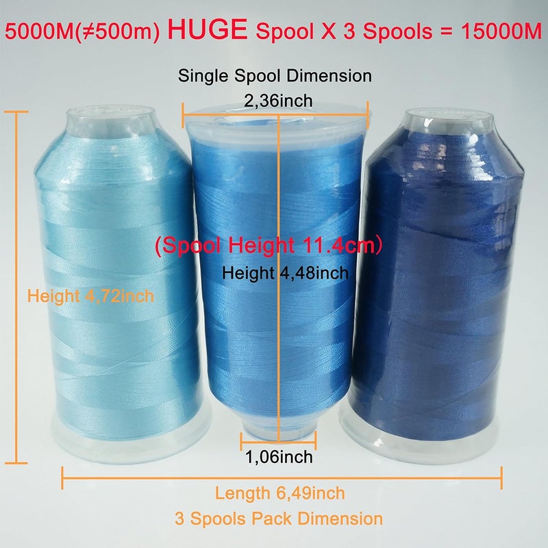 New brothreads - 40 Options- Various Assorted Color Packs of Polyester Embroidery Machine Thread Huge Spool 5000M for All Embroidery Machines -Different Blues - Image 2