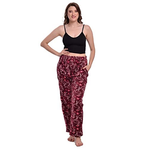 CIERGE Women's Woolen Printed Pyjama/Pajama Trackpant Loungewer (Wine Animal, Wool) - Image 5