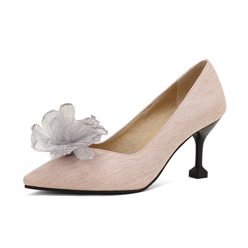 2024 Spring High Heeled Pointed 32-50 Super Plus Size Sweet Flower Shoes - Image 1