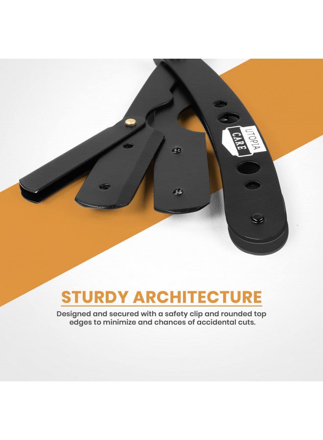 Utopia Care Professional Barber Straight Edge Razor Safety with 100-Pack Blades - 100 Percent Stainless Steel (Black) - Image 4