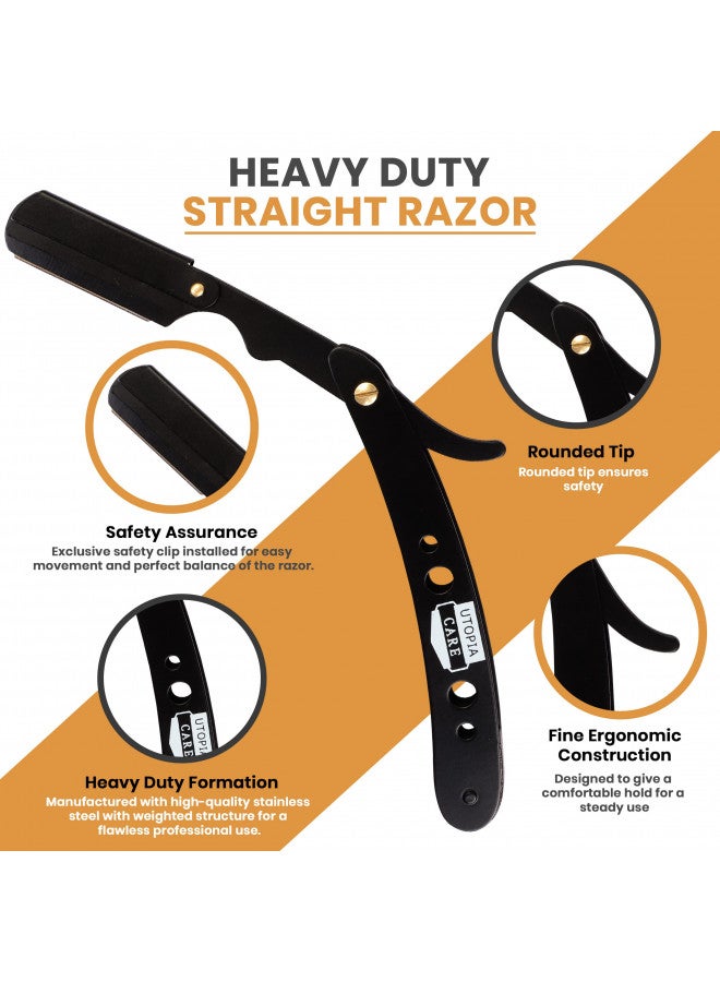 Utopia Care Professional Barber Straight Edge Razor Safety with 100-Pack Blades - 100 Percent Stainless Steel (Black) - Image 3